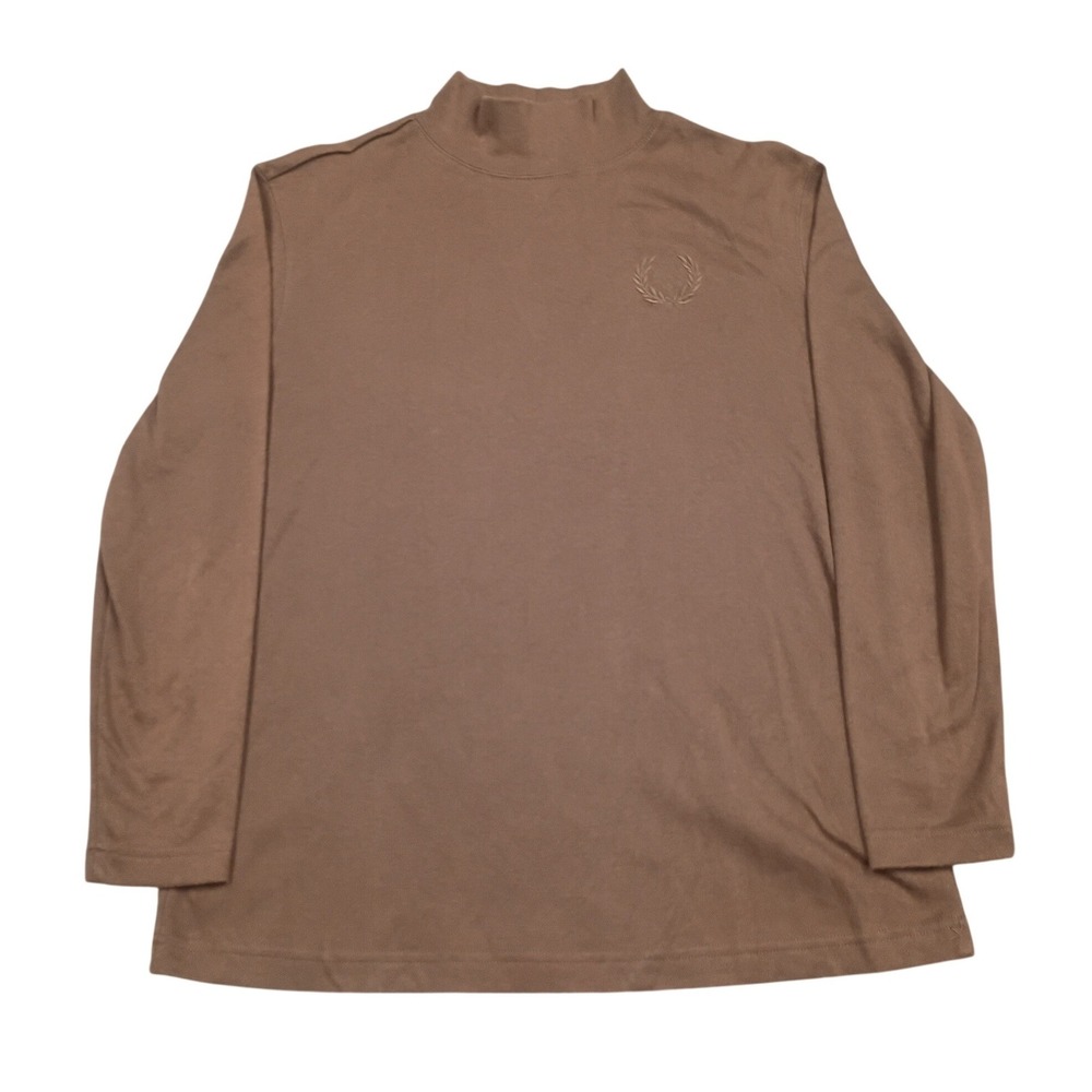 Blair‎ Mock Neck Top Mens Large Brown Long Sleeve Embroidered Crest Pullover